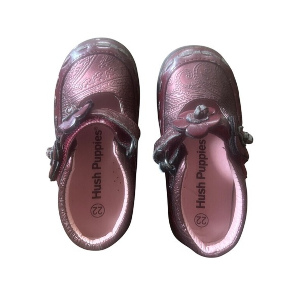 Hush Puppies Toddler Girls Paisley Metallic Burgundy Flower Mary Jane Shoes 22 - Picture 2 of 6